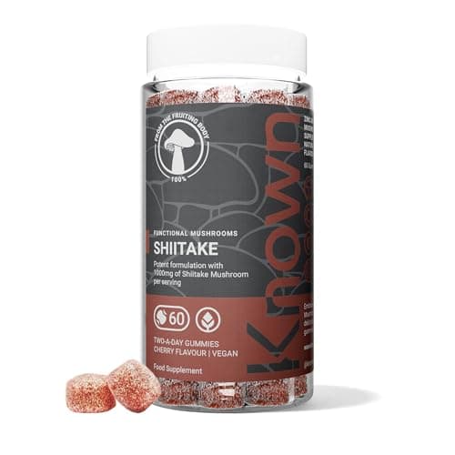 Bonbons savoureux Shiitake – 1000mg de champignon Shiitake, zinc – Cheveux, peau & ongles – Saveur cerise – 60 gummies véganes, 1 mois