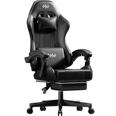 HLFURNIEU Chaise Gaming Ergonomique, Fauteuil Gaming avec Coussin à Ressorts Ensachés, Fauteuil Gamer avec Repose-Pied et Support Lombaire, Chaise Gamer Réglable en Hauteur, Siège Gamer Noir