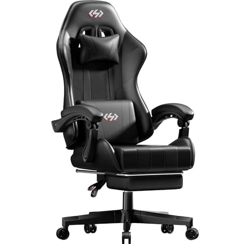 HLFURNIEU Chaise Gaming Ergonomique, Fauteuil Gaming avec Coussin à Ressorts Ensachés, Fauteuil Gamer avec Repose-Pied et Support Lombaire, Chaise Gamer Réglable en Hauteur, Siège Gamer Noir