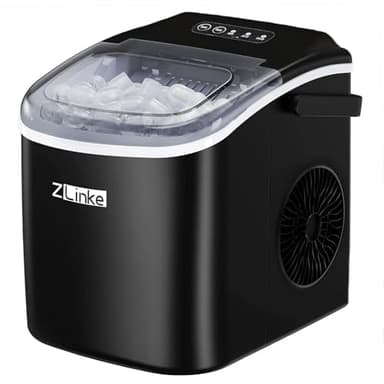 Zlinke Machine à glaçons 9 cubes en 6 minutes, 12 kg par jour, 2 tailles de glaçons pour cuisine, bureau, bar et fête, noire