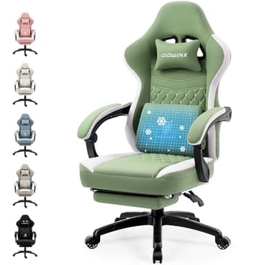 Dowinx Chaise Gaming Tissu avec Coussin à Ressorts ensachés, Fauteuil de Gamer Massage avec Repose-Pieds, Chaise Ergonomique pour PC Gamer Chaise de Bureau capacité de Charge 150 kg, Vert