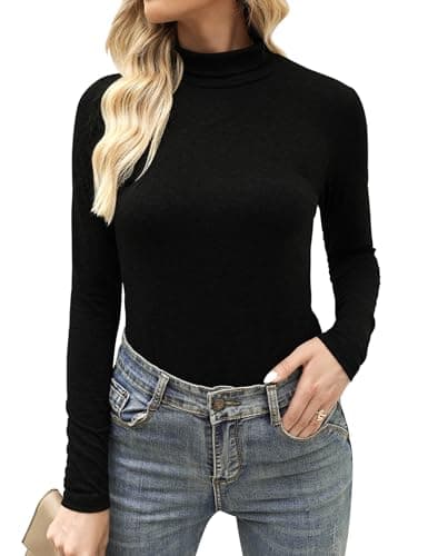Aottori sous Vetement Thermique Femme Haut Thermique col Roulé Manches Longues Chauds sous-Vêtements Thermiques Léger sous Pull Thermique Haut T-Shirt Hiver Automne A-Noir（léger） S