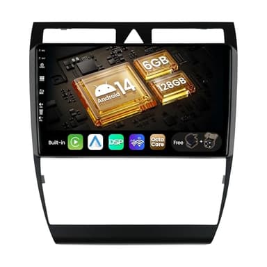 SXAUTO Android 14 - [6G+128G] - IPS Autoradio pour Audi A6 C5 S6 / RS6 (1999-2006) - sans Fil Carplay/Android Auto/DSP - LED Caméra + MIC - 9 Pouce 2 Din - Dab Volant 360-CAM Fast-Boot AHD WiFi