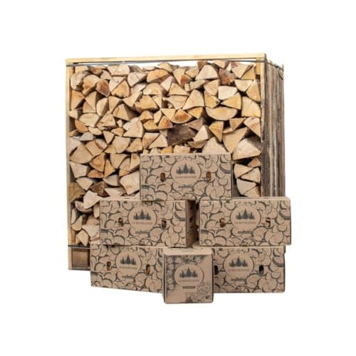 Box 1,5 stères 30cm Bois de Chauffage Sec 30kg Bois d'allumage 2KG Allume-feu Laine et Cire de Bois 100% Naturel pour cheminée poêle cuisinière brasero Barbecue