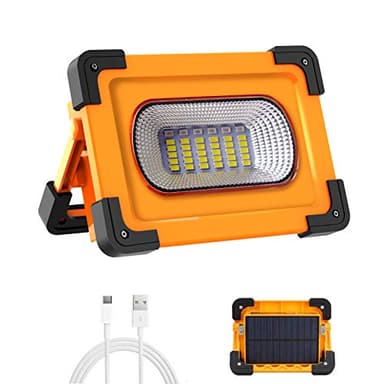 Projecteur LED Rechargeable, T-SUN 60W 4 Modes Projecteur LED Chantier, Lampe de Travail Portable avec Batterie Rechargeable & Panneau Solaire, Lumière d'Urgence, pour Camping, Bricolage