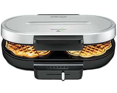 ROMMELSBACHER Machine à gaufres WA 1250, pour 2 gaufres en forme de cœur, 16 cm chacune, diamètre : revêtement anti-adhésif, témoin lumineux, réglable en continu, 1250 W, noir/argenté