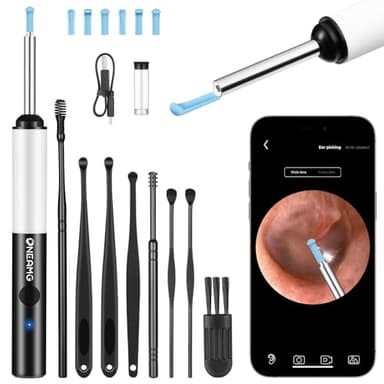 OneAmg Otoscope Oreille, Camera Oreille Nettoyage HD 1920P avec 6 LED, IP67 Étanche Nettoyeur Oreille, Outil de Nettoyage d'oreille Pour Smartphones et Tablettes IOS et Android