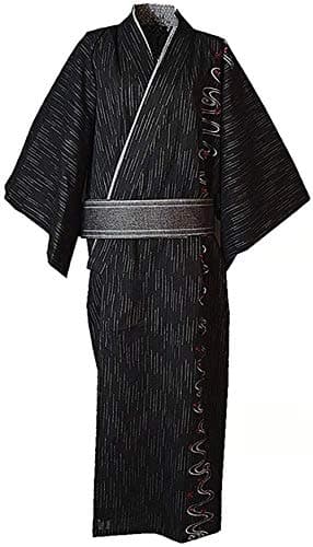 Double Villages Vêtements Hommes Japonais Japonais Kimono Brodé Robe Pyjamas Habillage Robe (L, Noir C)
