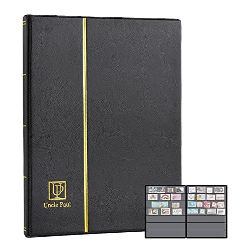 Albums de timbres 140 pochettes - Classeurs avec pochettes 35x197mm, 10 pages noires double face avec couverture noire rembourrée en similicuir, timbres-poste en papier-monnaie AS0107BK