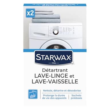 STARWAX - Détartrant pour Lave-Linge et Lave-Vaisselle - Élimine le Tartre et les Dépôts - Prolonge la Durée de Vie des Appareils - Fabriqué en France - 2x75g - 6b mois de Traitement