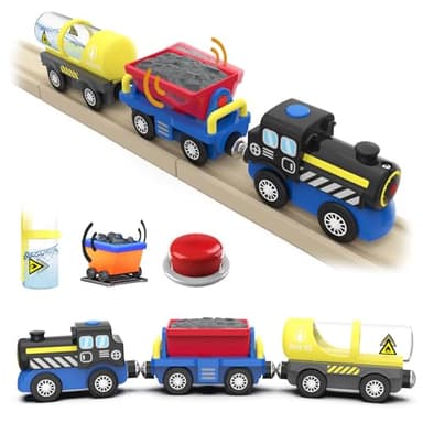 DxxD Train de Locomotives à Piles, Train Electrique pour Chemin de Fer en Bois (Connexion Magnétique), Voiture Jouet pour Voie Ferrée Compatible avec Thomas, Brio, Jouet Enfant 3 4 5 6 7 8 Ans