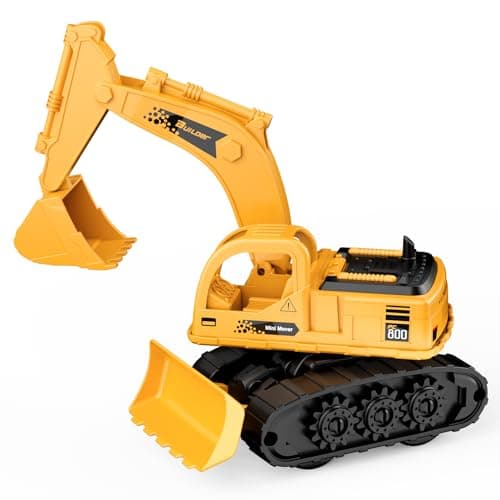 Gizmovine Pelleteuse Enfant, Tractopelle, 2 en 1 Camions à Friction Modèle avec Bulldozer, Pièces Solides et Flexibles, Engins de Chantier Jouet, Mini Pelle Enfant Cadeau pour 2 3 4 5 Ans
