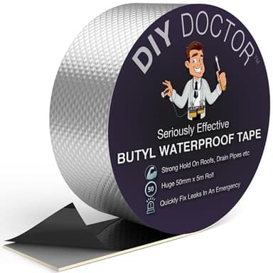 DIY Doctor Ruban butyle – 50mm x 5m ruban de réparation étanche en aluminium pour fuites de toit – Mastic extérieur robuste