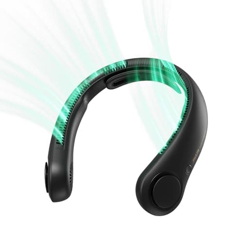 JISULIFE Ventilateur de cou portable amélioré, tour de cou personnel mains libres, réglage à 5 vitesses, 5000 mAh, portable, silencieux, rechargeable, cadeaux pour femmes et hommes- Noir