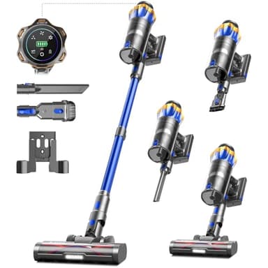 550W/45KPA Aspirateur Balai sans Fil 65min, 1.6 L Aspirateur sans Fil Puissant avec Rechargeable Support Mural, Brosse Anti-Enmêlement Améliorée et OLED Écran Tactile, pour Sols Durs/Animaux/Voiture