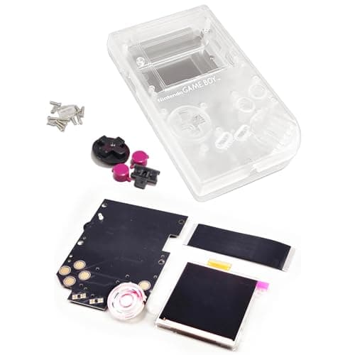Kit d'écran IPS personnalisé GB avec boîtier transparent spécial de remplacement pour console de jeu originale Gameboy Classic, DIY Dot-by-Dot Luminosité réglable LCD + boîtier extérieur