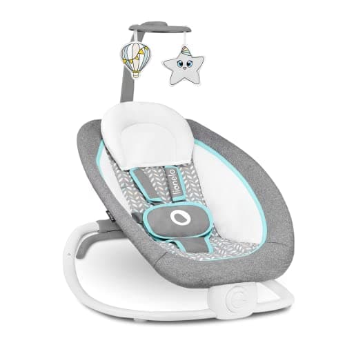 Lionelo Pascal transat bébé avec vibrations délicates, 12 mélodies avec réglage du volume, dossier réglable, barre à jouets interactifs, pliage compact