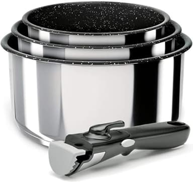 Backen 391504, Set de Casseroles 16,18,20cm, Inox, 4 Pièces, Induction,1 poignée amovible, Compatible lave-vaisselle, Revêtement antiadhésif, Garantie 5 ans.