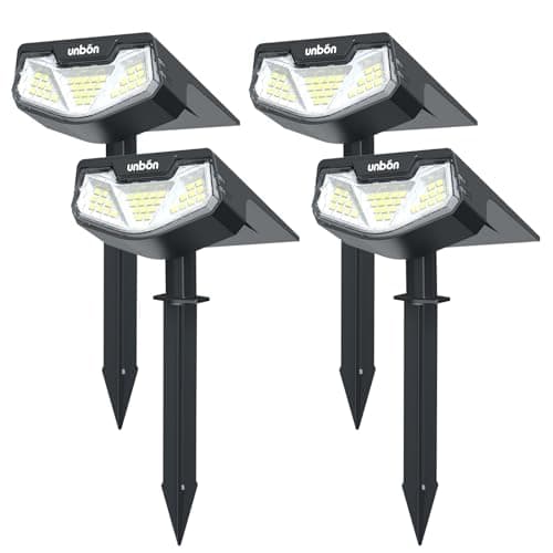 UNBON Spot Solaire Exterieur, Lot de 4 Lampe Solaire Exterieur Jardin Puissante, Lumiere Solaire Exterieur avec 3 Modes, Éclairage Exterieur Solaire Étanche IP65 pour Jardin Allée Chemin Blanc Froid