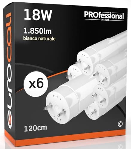 6X Tubes LED 120cm G13 T8 18W 1850 Lumen Eurocali - Lumière Blanche Naturelle 4000K - Faisceau Lumineux 160° - Remplacement Néon