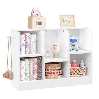 Lestarain Bibliothèque Enfant, Étagère à 6 Compartiments, Meuble Rangement avec Étagères Réglables, pour Chambre d'Enfant, Salle de Jeux, 91,5x30x60cm, Blanc