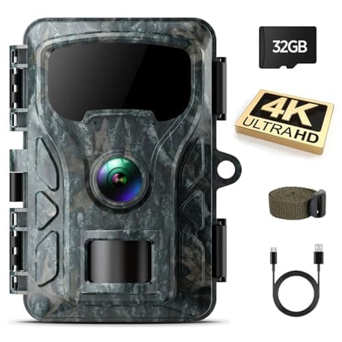 VOOPEAK Camera de Chasse 4K UHD 48MP, Caméra de Chasse Vision Nocturne avec Carte SD 32GB, Caméra Chasse Infrarouge Surveillance Exterieur Activée par Mouvement Grand Angle 120° IP66 Étanche