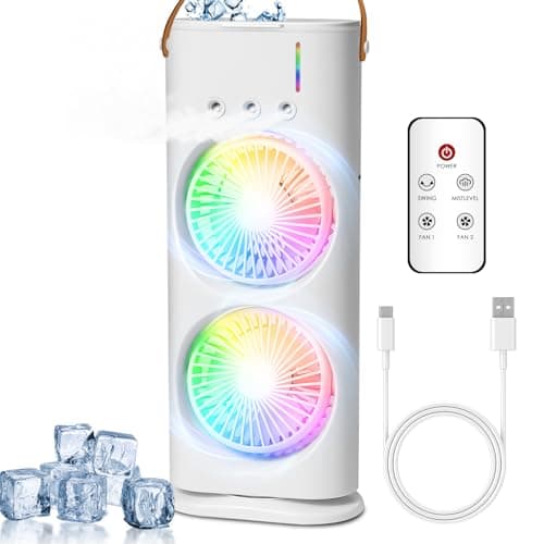 Anluomania Climatiseur Portable 600ml, Climatiseur Mobile, USB Ventilateur, Refroidisseur d'air, Humidificateur, 3 Vitesses, 3 Modes de Brume, Mini Climatiseur Lumière Colorée, 120° Oscillation