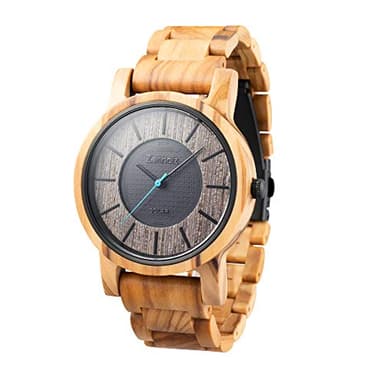 Zeitholz Montre en Bois Unisexe Montre Solaire Sonnenberg Fait-Main en Bois d’Olivier – Montre analogique en Bois pour Homme et Femme avec Une Batterie Solaire et Un Mouvement de Quartz Japonais