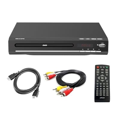 Lecteur DVD pour TV, DVD/CD / MP3 / MP4 avec Prise USB, Sortie HDMI et AV (câble HDMI et AV Inclus), télécommande (sans Blu-Ray) Couleur Noir, sans Aucune région