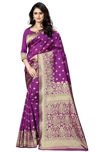 Sugathari Sari Banarasi en soie Kanjivaram pure pour femme Design 2023 Design Wear Pattu Sari en coton avec chemisier pour mariage Sari (SAM PARI-100), Violet, taille unique
