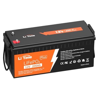 LiTime 12V 200Ah Plus Lithium Batterie LiFePO4 avec 200A Protection BMS et Max.15000 Cycles Profonds, Maximale 2560W, sans Entretien Parfait pour Camping-Car, Bateaux, Système Solaire