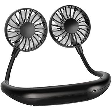 Ventilateur tour de cou portable, ventilateur personnel avec double tête de vent, ventilateur de sport portable à rotation libre à 360 degrés, bureau, camping en plein air (tout noir)