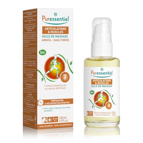 Puressentiel - Articulations et Muscles - Huile de Massage Bio - Aux 7 huiles essentielles et 4 huiles végétales - Préparation et récupération sportive - 100 ml