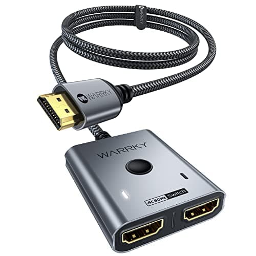 WARRKY Switch HDMI 4K 60Hz avec Cable Fixe 1M (Un écran à la Fois), Splitter HDMI [Coquille en Aluminium, Nylon Tressé] Bidirectionnel Commutateur HDMI 2 Entrées 1 Sortie, Compatible avec PS5 PS4 PC