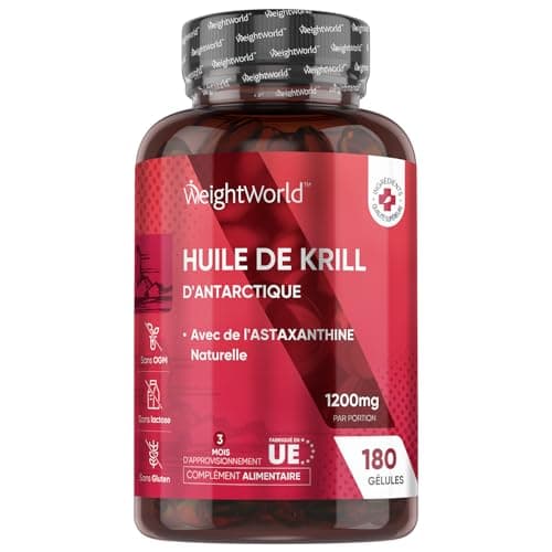 Huile de Krill d'Antarctique 1200mg Oméga 3 DHA EPA 180 Gélules Huile de Krill 3 Mois, Acides Gras Essentiels Avec Astaxanthine, Phospholipides Marins et Choline Alternative à L'Huile de Poisson