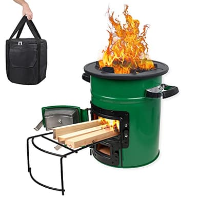 Rocket Stove, Acier inoxydable Rocket Stove, Poêle à Bois Camping pour la Cuisine en Plein Air, Pique-niques, Barbecues, Chasse et Pêche, avec Sac de Transport, Support pour Bois de Chauffage