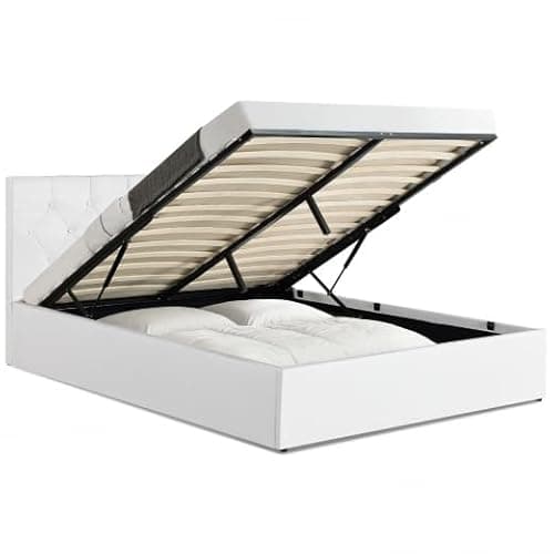 IDMarket - Lit Coffre Double Austin avec tête de lit et sommier 140 x 190 cm PVC Blanc