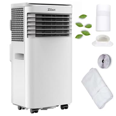 Climatiseur mobile 9 000 BTU avec tuyau d'évacuation et joint de fenêtre - Climatiseur mobile 24 h - Ventilateur de refroidissement 300 m³/h - Déshumidificateur 1,2 l/h - Climatiseur mobile silencieux