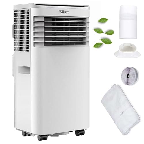 Climatiseur mobile 9 000 BTU avec tuyau d'évacuation et joint de fenêtre - Climatiseur mobile 24 h - Ventilateur de refroidissement 300 m³/h - Déshumidificateur 1,2 l/h - Climatiseur mobile silencieux