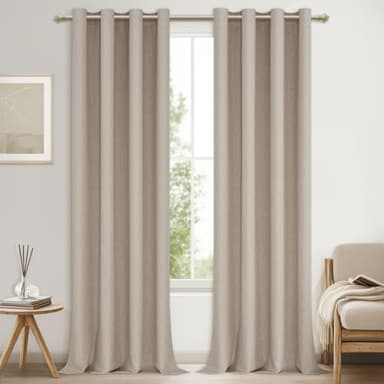 MRTREES Rideau Occultant Thermique Lin Naturel à Oeillets 100% Bloquer Lumière, Rideaux Thermiques Isolants Anti Froid et Chaleur pour Fenetre Chambre Adulte Salon Lot de 2, 140x245 CM