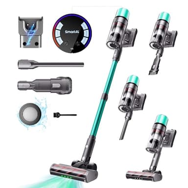 SmartAI V5 Aspirateur Balai sans Fil, 50Kpa/600W/70Mins Aspirateur sans Fil Puissant, Autoportant Aspirateur Balai, Autonomie Ultra-Longue pour Tapis, Sols Durs, Poils d'animaux