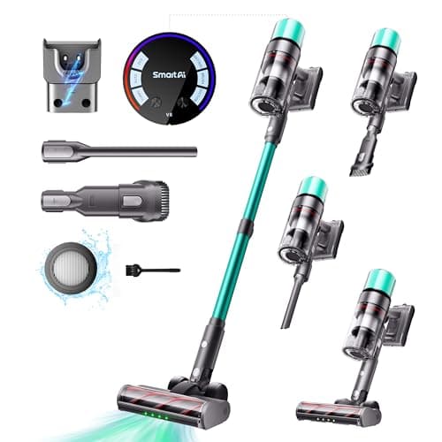 SmartAI V5 Aspirateur Balai sans Fil, 50Kpa/600W/70Mins Aspirateur sans Fil Puissant, Autoportant Aspirateur Balai, Autonomie Ultra-Longue pour Tapis, Sols Durs, Poils d'animaux