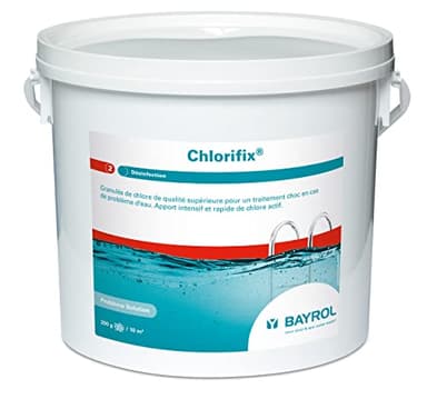 BAYROL Chlorifix 5 kg - Granulés de Chlore Piscine - Chlore Choc Contre algues Vertes & Eau Trouble - Apport intensif et Rapide de Chlore Actif