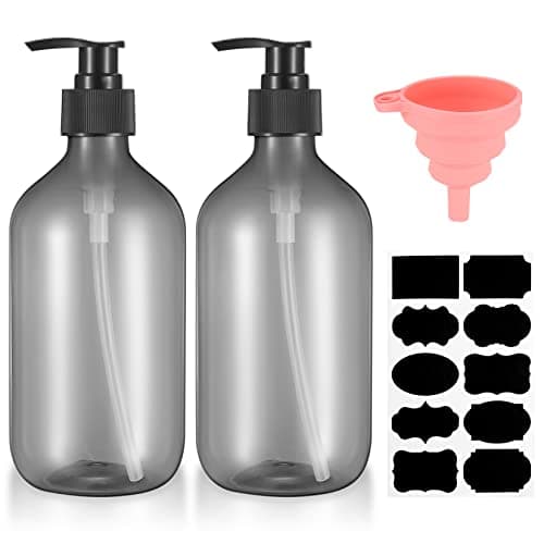 2 Pièces 500 ML Distributeur de Savon, Flacons Vides à Pompe à Pression Rechargeable, Bouteilles Vide Plastique pour Savon Shampoing Lotion Douche - Gris