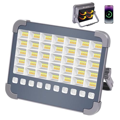 Masmejor Projecteur LED Rechargeable 100W, 10000LM Projecteur de Chantier Rechargeable avec Panneau Solaire, 5 Modes d'éclairage, Lampe de Travail Idéal pour Camping, Travail, Pêche