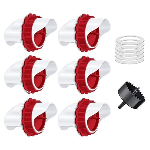 Ketilrub Mangeoire Poules 6 Ports, Mangeoire Poule Automatique sans Déchets par Gravité, include 1 Scie Cloche, Ports pour Seaux, Bacs, Rainures