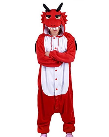 wotogold Animal Dragon Rouge Pyjamas Unisexe Costumes Cosplay pour Adultes with Horn ,L,Rouge