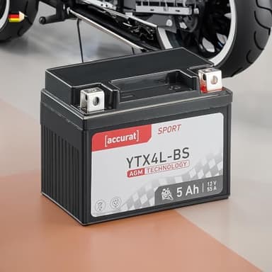 Accurat batterie moto YTX4L-BS AGM 12V 5ah 113x70x85 mm – Batterie de Démarrage Haute Performance Sans Entretien, Résistante aux Vibrations, Batterie Quad