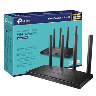 TP-Link Archer AX18 Routeur WiFi 6 , Routeur WiFi AX 1500 Mbps bi-bande, 4 ports Gigabit, 4 antennes à haute performance, WPA3, Contrôle parental, EasyMesh, Antivirus intégré