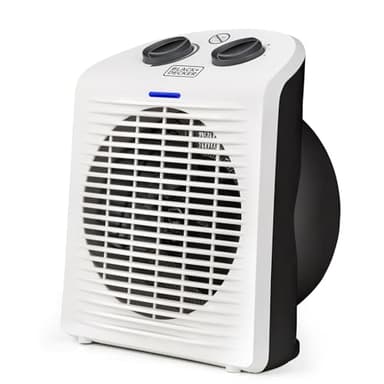 BLACK+DECKER BXSH2000E - Radiateur soufflant 2000W, 2 puissances de chauffage, Fonction ventilateur, pour salle de bain, Surface jusqu'à 15m2, Système anti-surchauffe, Poignée, Compact, Blanc
